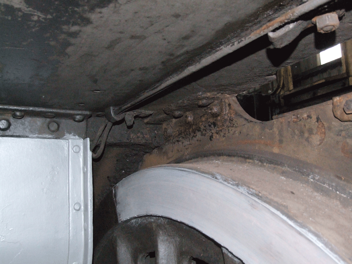 Further dismantling involved the removal of these two lubrication pipes, which then allowed the cleaning and painting of the frames and underside of the running plate to be extended from the area seen.
