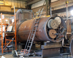 A general view of the boiler with staging erected around it to allow access