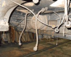 Another view of the area normally occupied by the pony truck, and the pipework now accessible for removal, cleaning and painting.