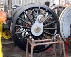 The wheels, having been returned from the South Devon Railway, start the transference back into black. This is the Right Trailing one.