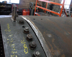 Again as reported, a small section of the front boiler ring is to be renewed, and here’s the new metal in place. It will not be welded in until the new front tubeplate is fitted, so ensuring that no distortion from the heat of welding occurs.