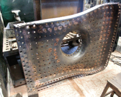 Meanwhile, excellent progress is being made in the boiler shop. It has been decided to retain the inner firebox backplate; apart from the flanges it is in good condition. New flanges are being welded on.