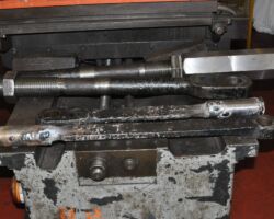 Tender brake rods just back from the welding bay and ready for turning.