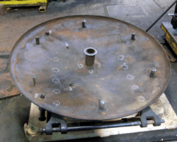 The rear face of the outer door, with the mounting points outlined in chalk.