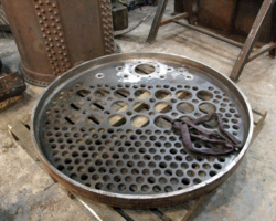 The new front tubeplate which, as previously explained, was sent away to be drilled by sub-contractors, is back and will soon be fitted to the boiler shell.