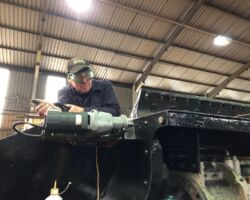 Drilling the holes in the running plate for fitting.