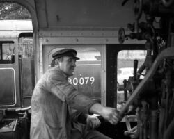 Back at Bridgnorth after her first run, with Colin at the regulator.