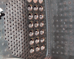 The front tubeplate. The threads for the large flues have been recut and show up well in this view.