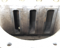 The crack detection process extend inside the regulator housing. Here we see the three ports via which steam is directed through the elements and onwards to the cylinders.