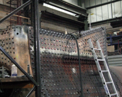 Further work in the boiler shop involved fitting side stays, this to the left side.