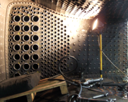 The view from the other end showing the tubes and flues in the firebox tubeplate.