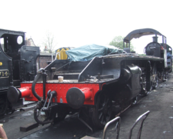 The more conventional three-quarter front view, with 82045 behind.