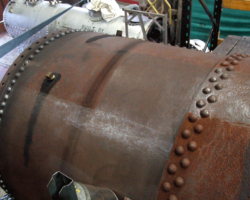 What the day was about. The dividing lines between the cleaned up steel and original, untouched metal are identifiable. This was taken in the early part of the day; by the end there was a lot more clean steel.