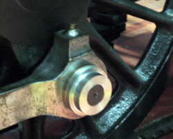 The blank nut in place. It looks a bit strange before the flats are machined on it.