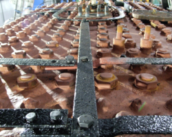 The view from the rear above the firebox roof. The necessity of getting the right band in the right place can be appreciated. The hexagon-headed bolts are temporary and will be replaced by correct counter-sunk ones once we know that all is correct.