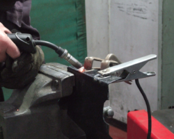 The welding process begins.