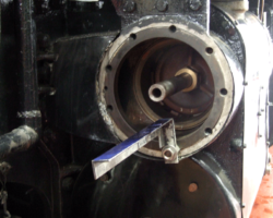 The left side valve chest, still with some of the valve setting equipment bolted on.