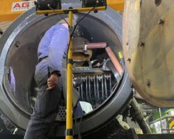 A closer look inside with the top of the blastpipe (covered with a white rag) just visible.