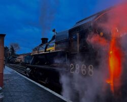 The glow of the firebox lights up the cab, before the final run to Kidderminster. F Goulding