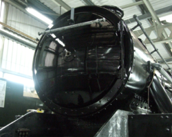 The gleaming smokebox door, with the bolt holes for the shed plate now drilled.