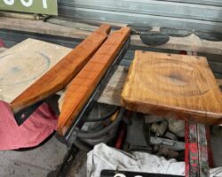 The cab side arm rests and both seats.